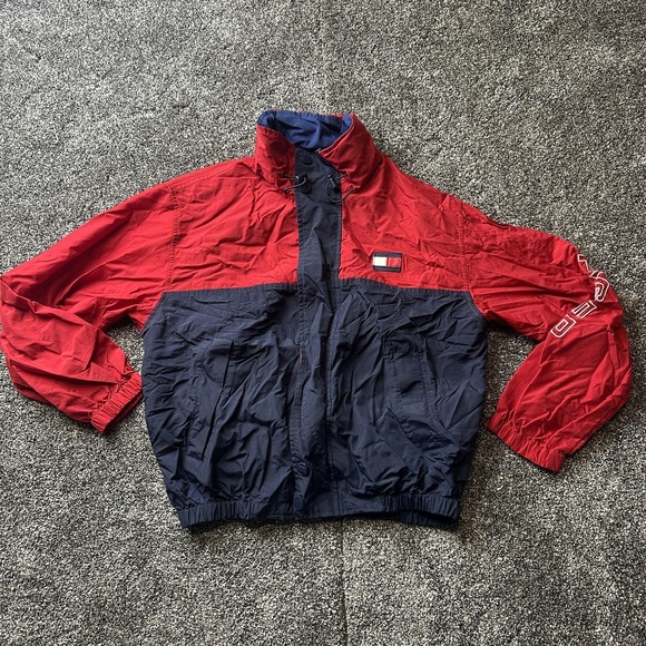 Vintage Tommy Hilfiger Jacket Mens XL Multicolor Windbreaker Embroidered Y2K